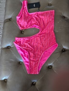 PINK Cut Out Monogram Bathing Suit Size L